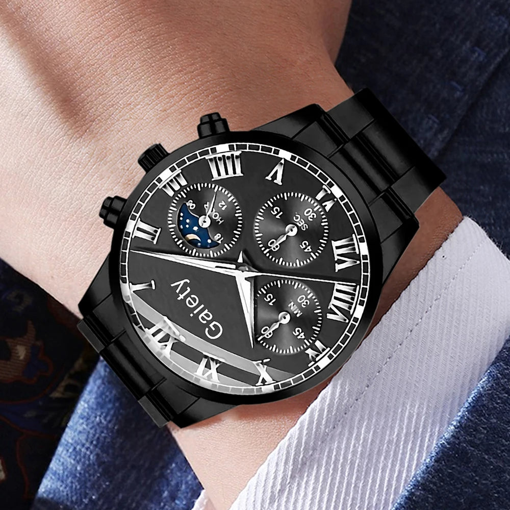 2/4PCS Men Watch Set Business Fashion Quartz Watch Bracelet Necklace Ring Set Suitable for Daily Clothing Matching Perfect Gift