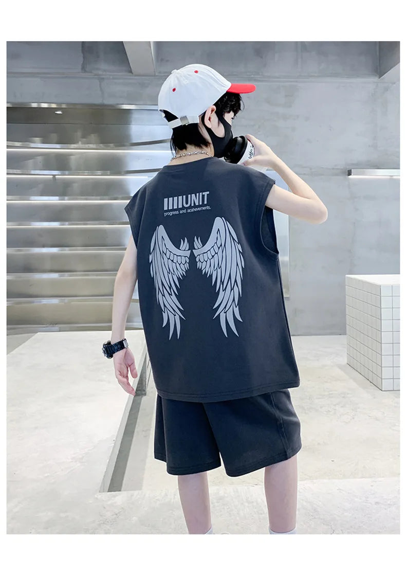 5 6 8 10 12 14 Years Teenagers Summer Boys Clothing Sets New Fashion Top And Shorts Boys Tracksuit Birthday Gifts Kids Clothes