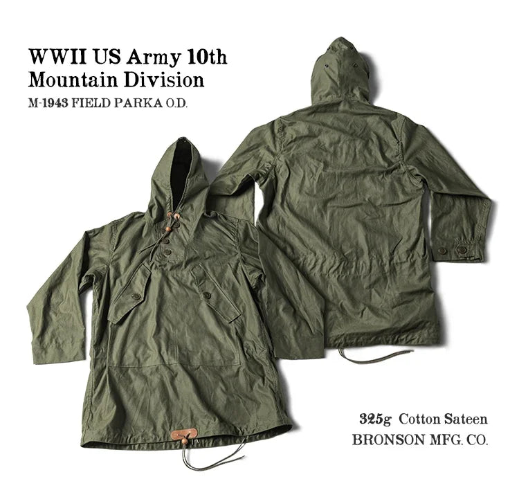 Bronson Army 10th Mountain Division Smock WWII Field Parka Mens Anorak Loose Fit