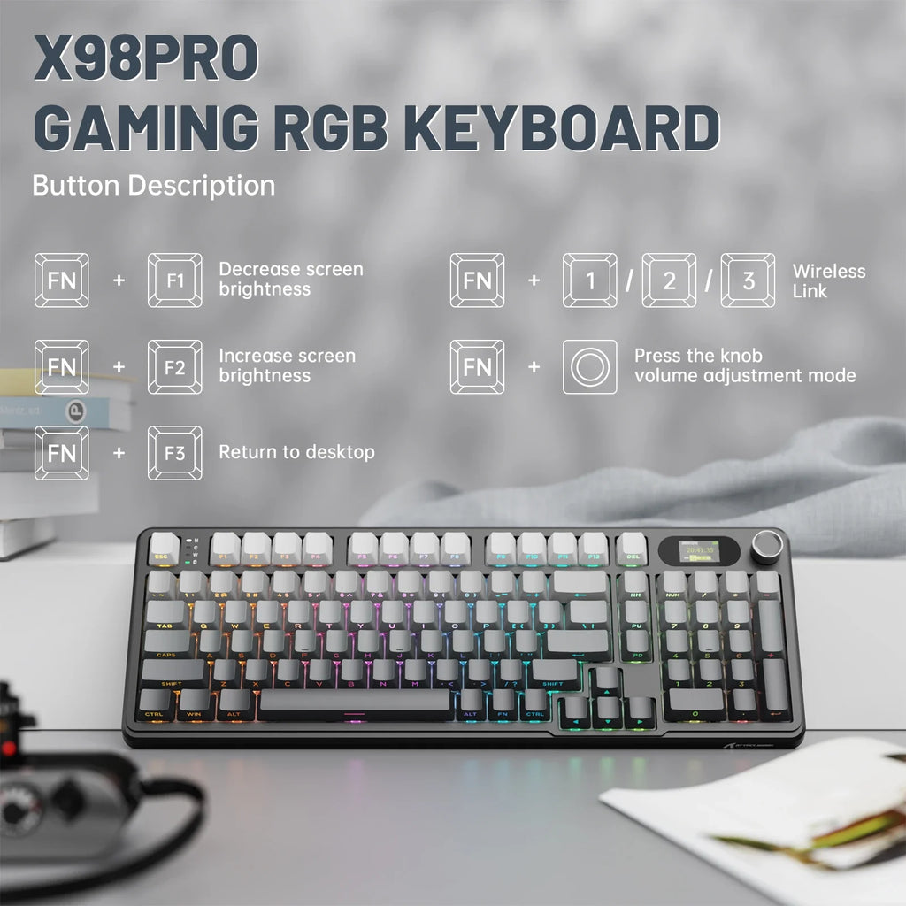 Attack Shark X98PRO 3-Mode RGB Bluetooth Wireless Mechanical Keyboard Full Key Hot-Swappable TFT Color Display Rotary Keyboard