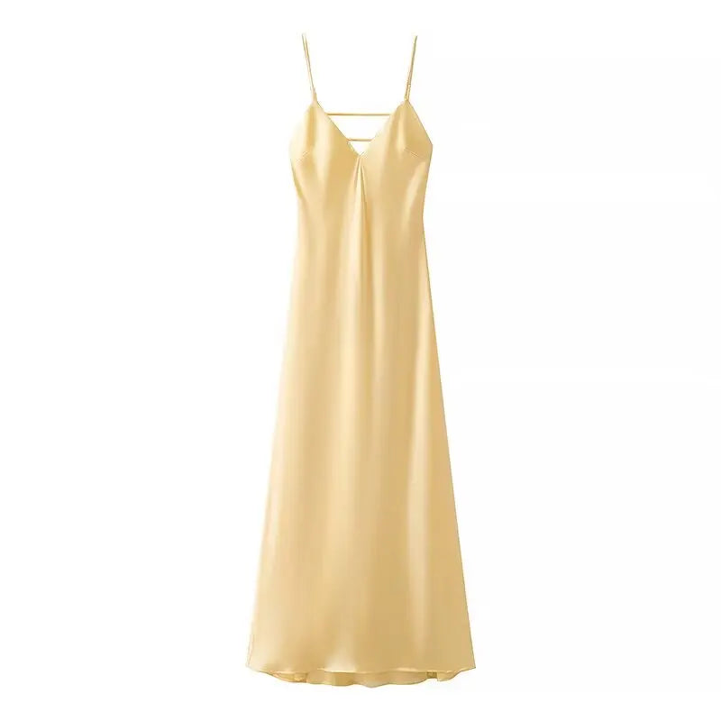 HH Summer Women Pink Stain V-Neck Sling Dress Elegant Sleeveless Loose Beach Long Dress Chic Lady Party Daily Dresses