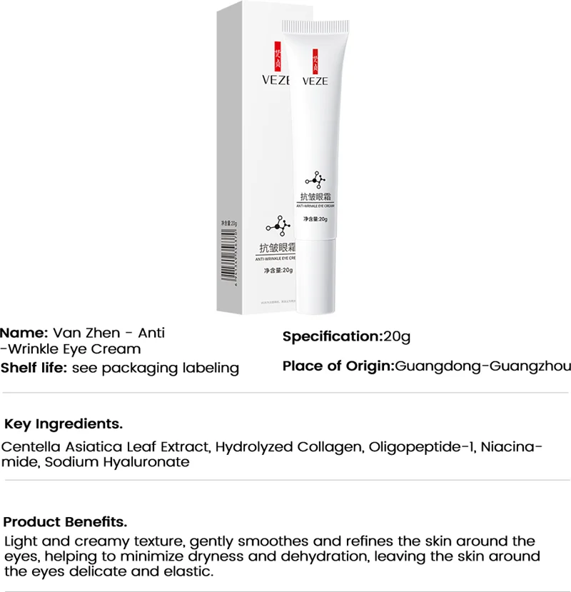 VEZE Eye Serum Firming Eye Cream Anti Dark Circles Hyaluronic Acid Hydration Nourishing Fade Line Eye Skincare