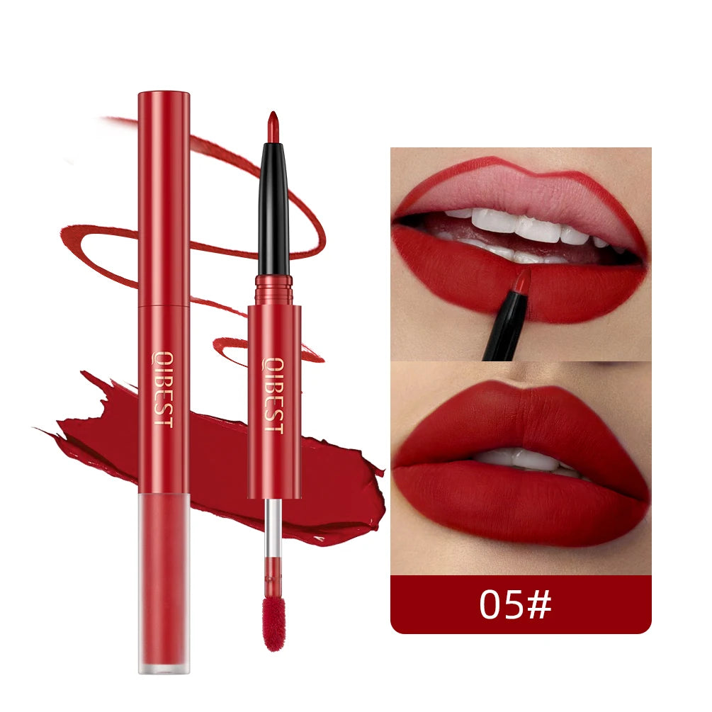 6 Colors Double-end Lip Gloss Waterproof Lipstick Pencil Long Lasting Sexy Red Lipgloss Beauty Matte Lip Liner Pen Lips Makeup