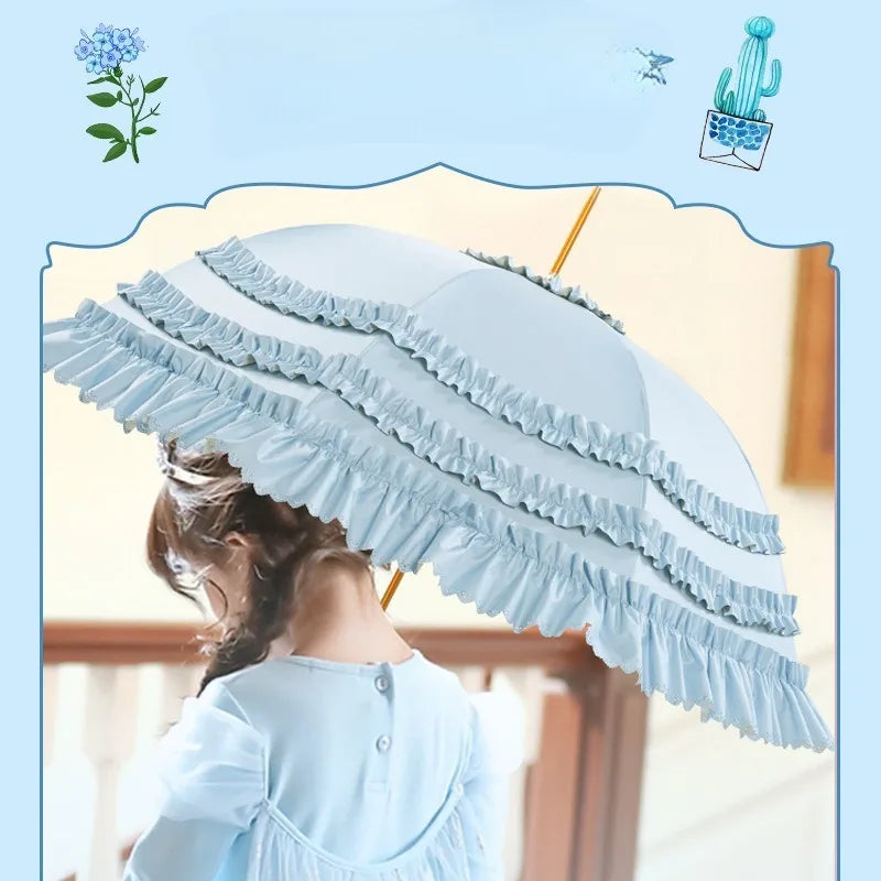 Straight Parasol  Umbrella Colored Glue Sunscreen Umbrellas Lace Double Layer Lace Princess Loilta Long-handled Umbrella Gifts