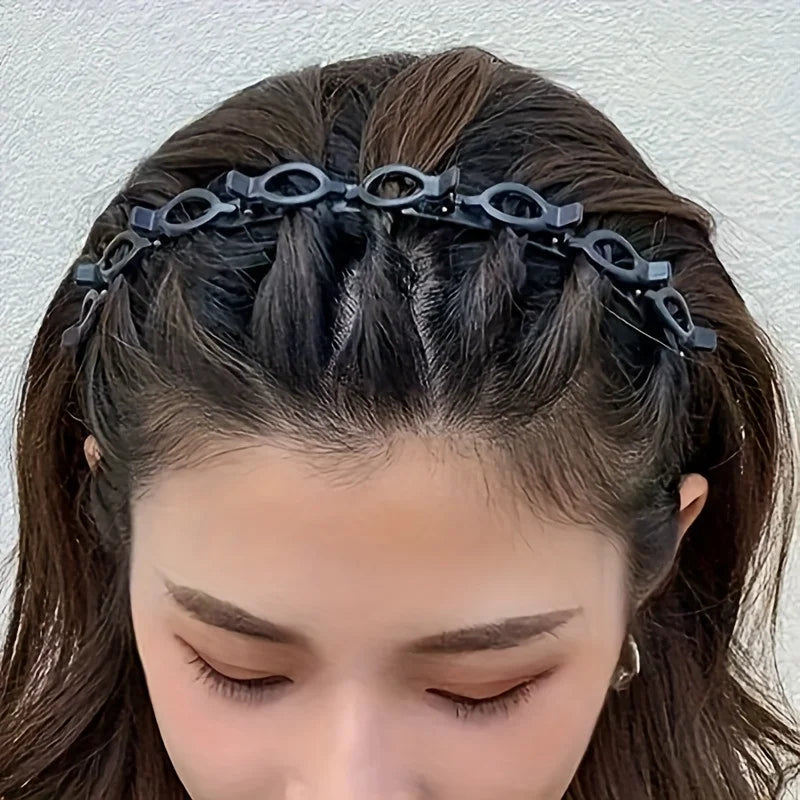 Braided Headband with Double-Layered Braids & Hollow Braiding - Solid Color Retro Hair Clip for Bangs, Volume & Braiding Styles