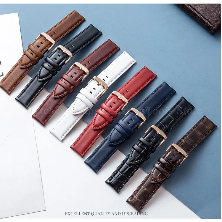 Genuine Leather Watch Straps For DW For Omega Watchband 12mm 13mm 14mm 17mm 18mm 19mm 20mm 22mm Women Men Sport Wrist Bracelets