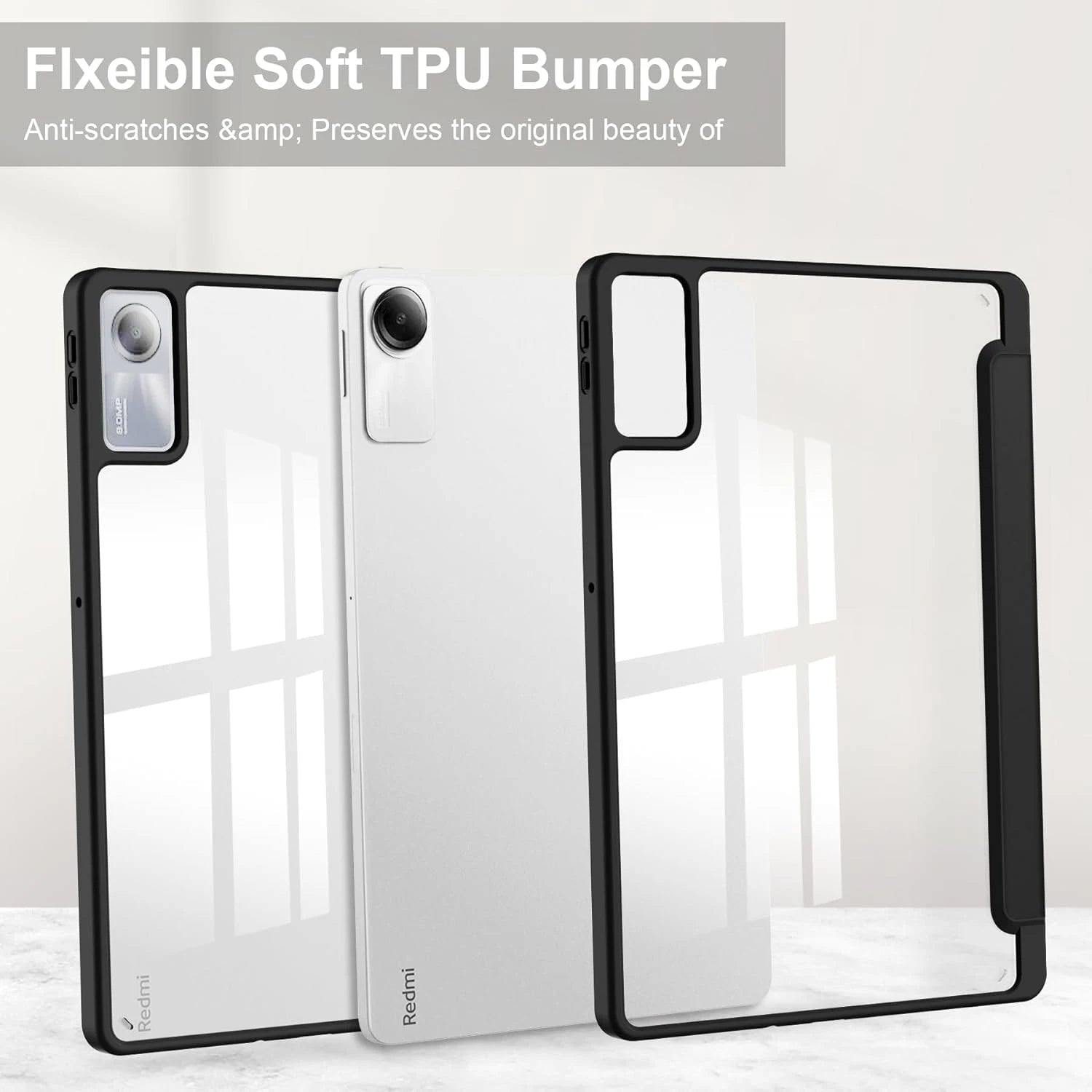 Tri-Folding Flip Tablet Cover For Xiaomi Redmi Pad SE 11 inch 2023 Acylic Transparent Back Case Pencil Holder Auto Sleep/Wake