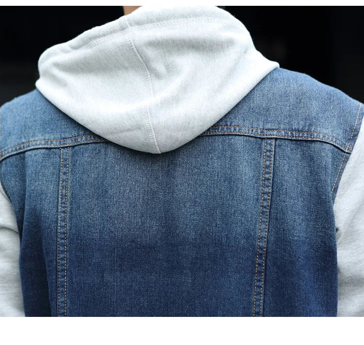 2024-2025 Fashionable Men's Korean Denim Slim Fit Top Men's Trendy Slim Fit Jacket Men's Casual Versatile Hooded Jacket