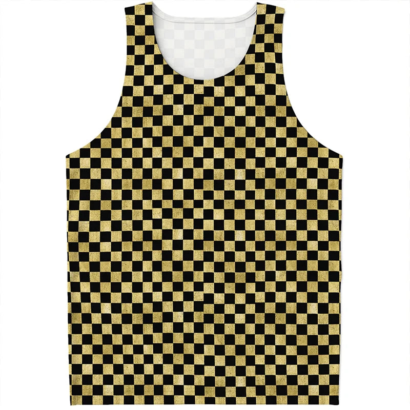 Simple Checkered Pattern Tank Tops Summer Fashion Streetwear 3D Printed Sleeveless T Shirts Casual Oversized Vest Mens Clothing