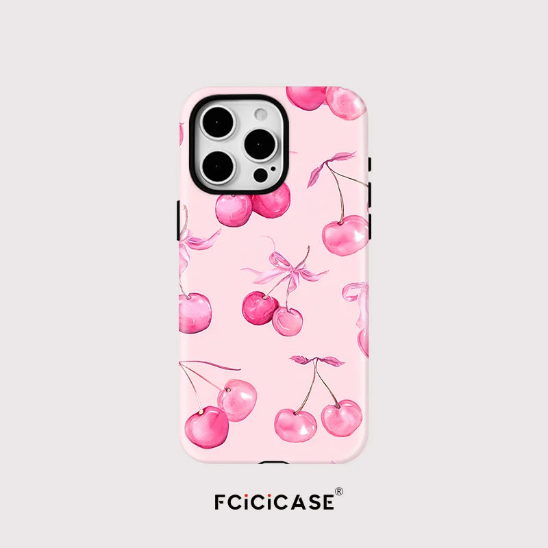 Fcicicase Phone Case For iPhone 16 Pro Max 15 14 Plus 13 12 11 Cherry For Magsafe Wireless Charge Magnetic Double-layer Cover