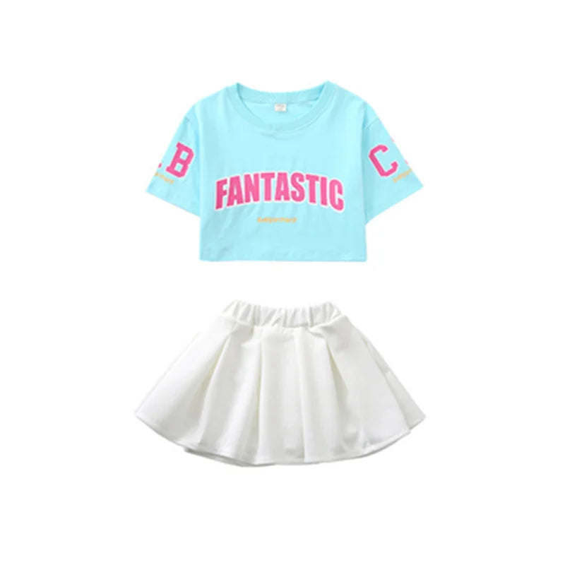 Boys Street Dance Blue T-shirt Shorts Girls Hip Hop Crop Top Skirt Outfits Kids Summer Costume Clothes Sets Children Streetwear