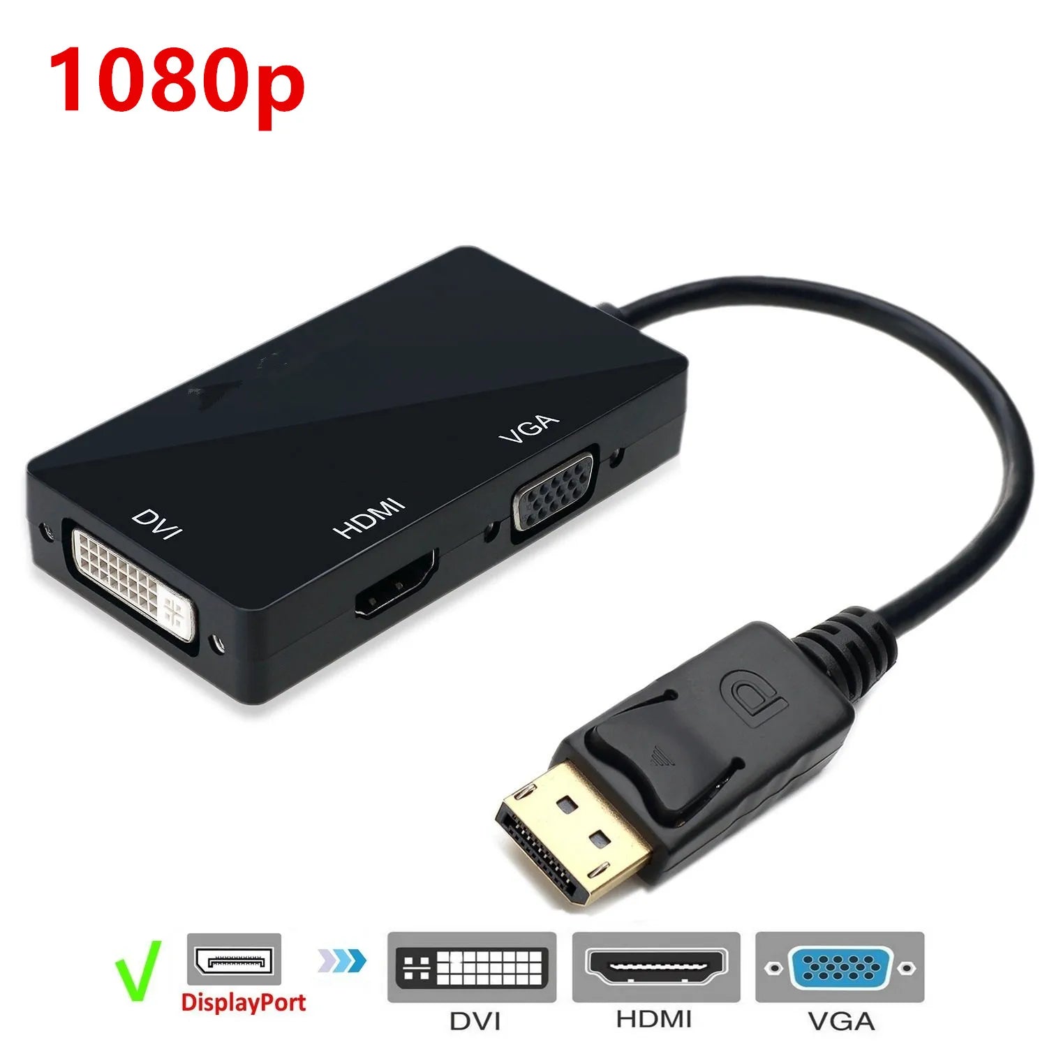 DisplayPort  Mini Dp To HDMI-compatible 4K DVI VGA 3 In 1 Cable Adapter Converter for HDTV Monitor Projector for Gaming
