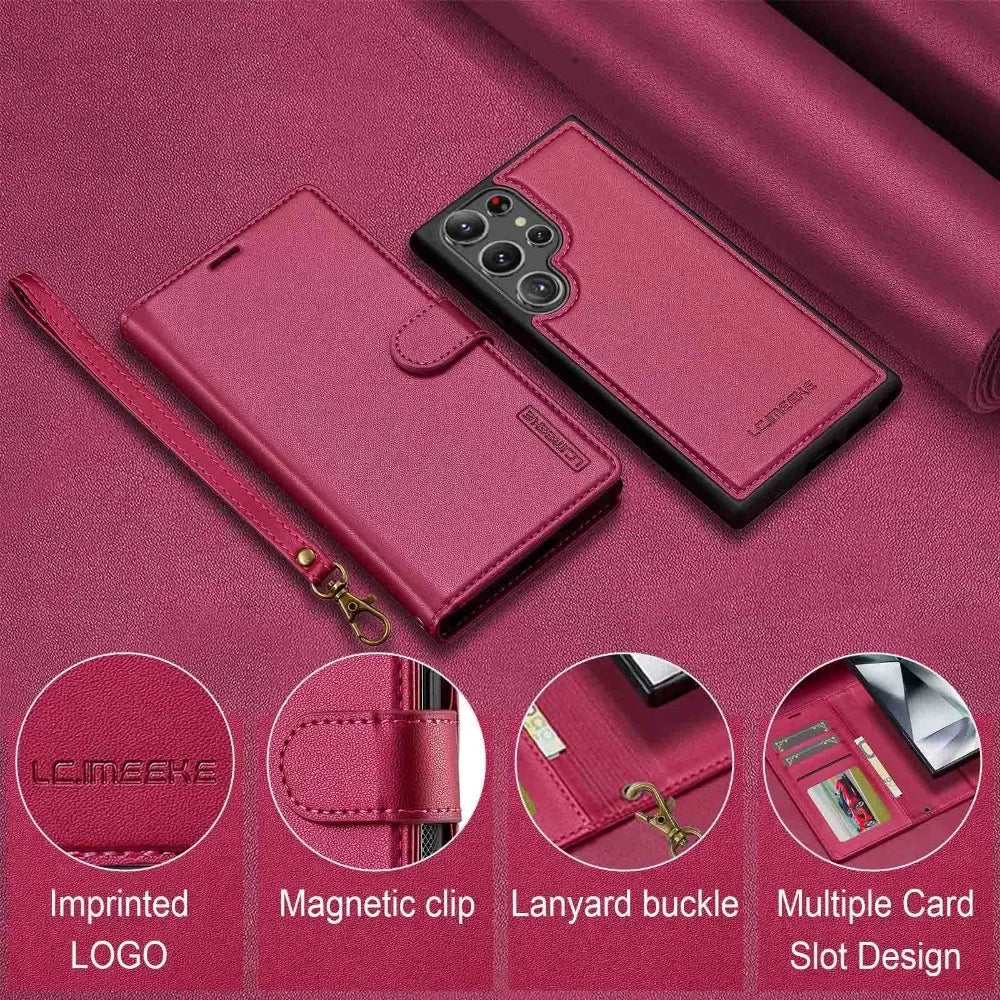 Detachable Wallet Case For Samsung Galaxy S25 Ultra S24 FE S23 + Plus Card Holder Kickstand Shockproof Wrist Strap Flip Cover