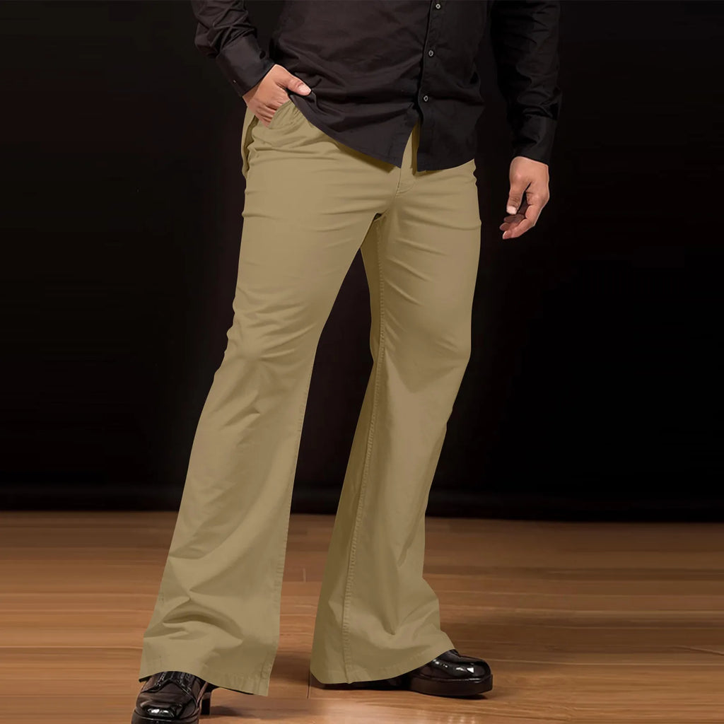 Men's fashion Retro Disco Flared Pants Loose Stretch Vintage Trousers Fit Flared Comfortable Retro Stretch Twill Men's Trousers
