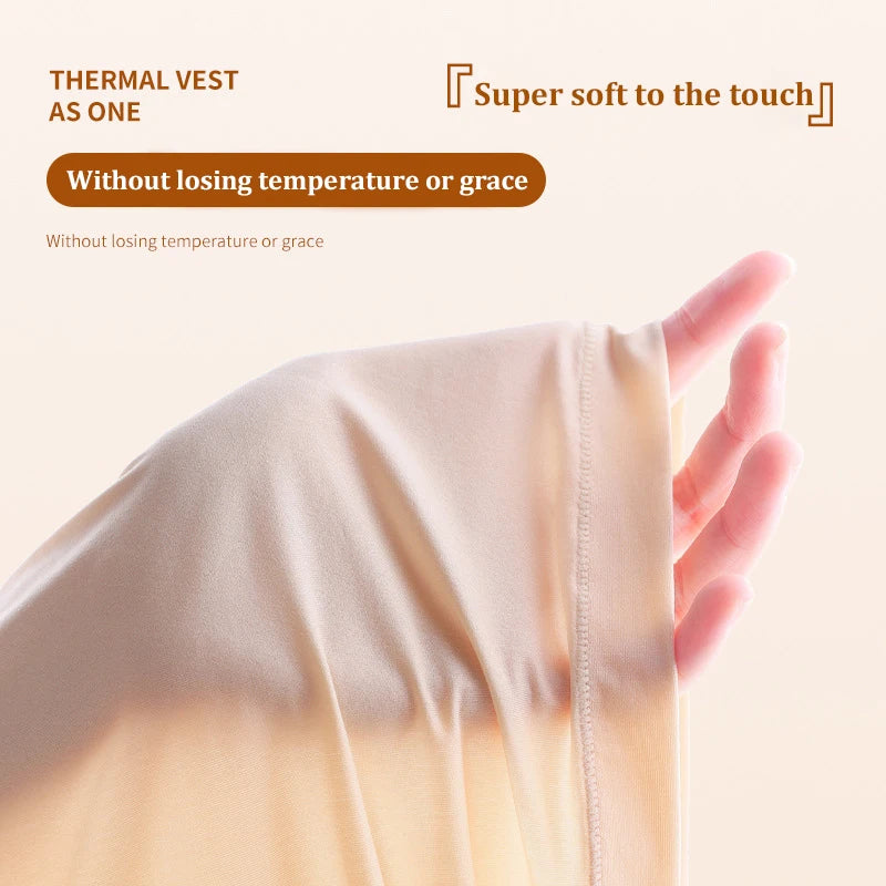 Women's Ultra-Thin Seamless Thermal Underwear High-Elasticity Warm Vest Slim Fit Top Casual Long Sleeves Lightweight Sleepwear