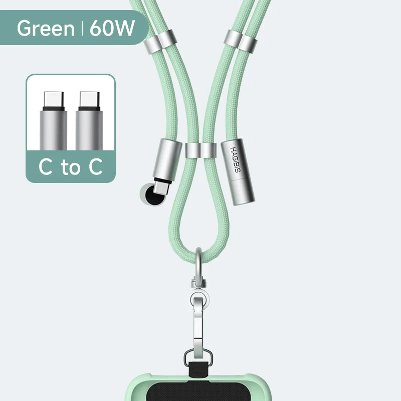 Hagibis Universal Phone Lanyard USB C Cable 2 in 1 Phone Strap C to C/C to L Charging Cord for iPhone 16/17 Pro Max Most Phones