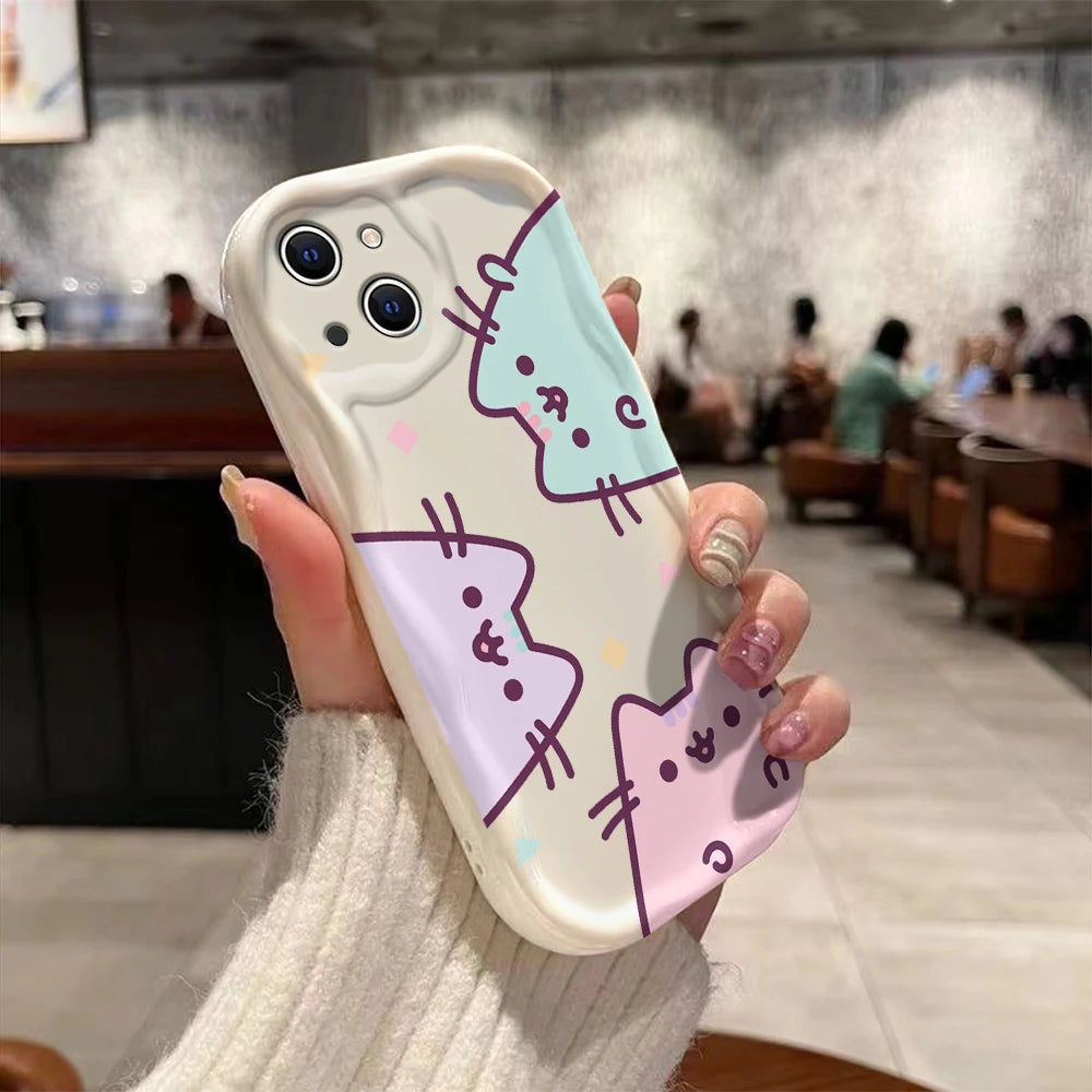 Funny Pusheens Cat 3D Wave Case For iPhone 15 14 13 12 11 Pro Max Mini X XR XSMAX 8 7 6S Plus Soft Silicone Cover