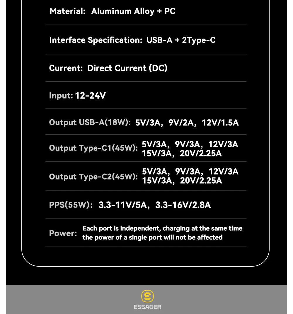 Essager 105W USB Car Charger Quick Charge 4.0 QC4.0 QC3.0 QC SCP PPS PD USB Type C Fast Charging For iPhone 14 15 Xiaomi Phone