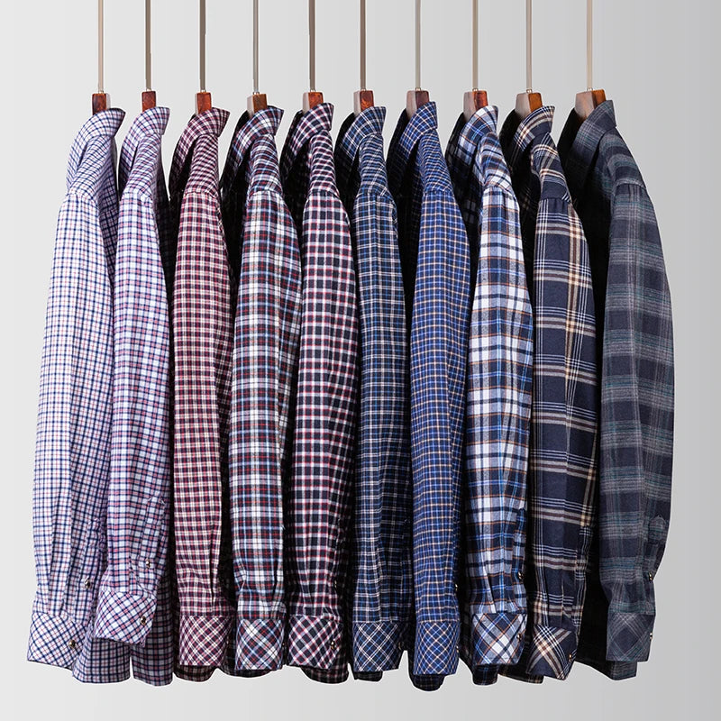 New Cotton Flannel Plaid Shirt For Men's Long Sleeve Regular-fit Brushed Single Pocket Soft Comfortable Casual Fashion Shirts