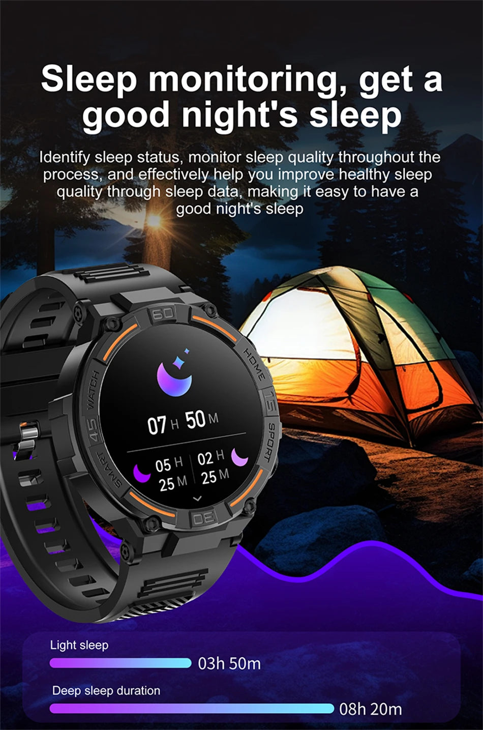 Outdoor Military Rugged Smartwatch Men GPS Sports Fitness Waterproof Watch Bluetooth Call with LED Lights Smart Watch