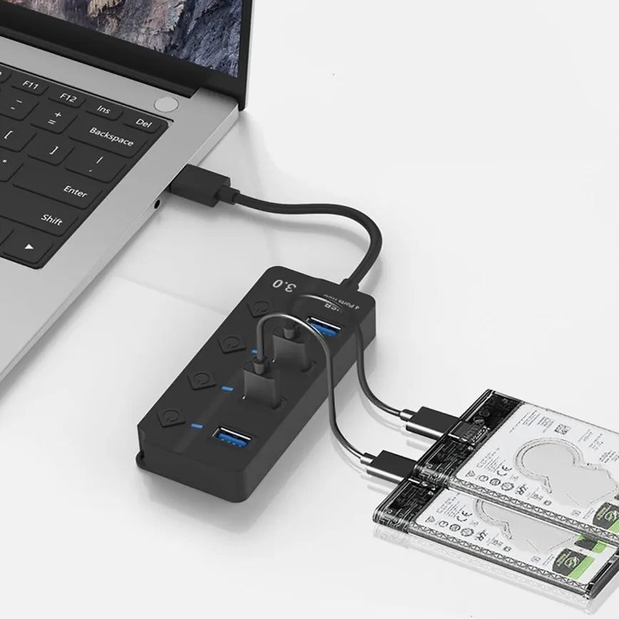4-Port USB Hub 3.0 USB Docking Stations with Individual Switches Expander Hub for Laptop/MacBook Flash Drives Mobile HDD Printer
