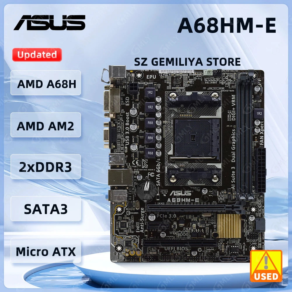 ASUS A68HM-E Motherboard Socket FM2 FM2+ AMD A68H 2×DDR3 PCI-E 3.0 USB3.0 Micro ATX support A8AD7600 Athlon X4 AD850X cpu