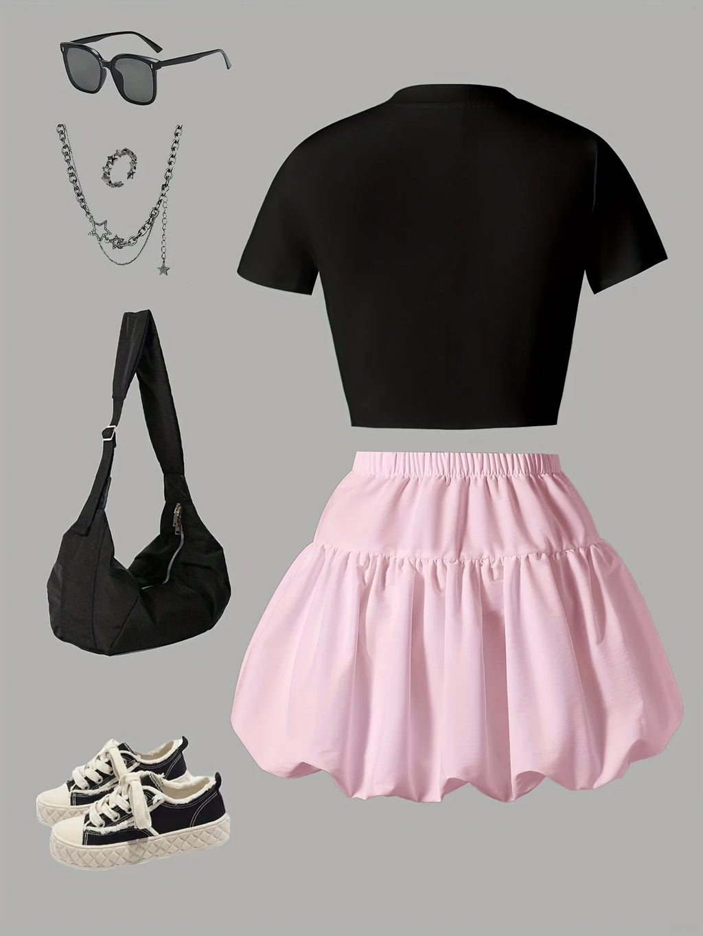 Kids Girls 2-Piece "I'm just a girl" Letter Print Crop T-shirt & Bow Decor Bubble Skirt Set Summer Casual Coquette Style Outfit