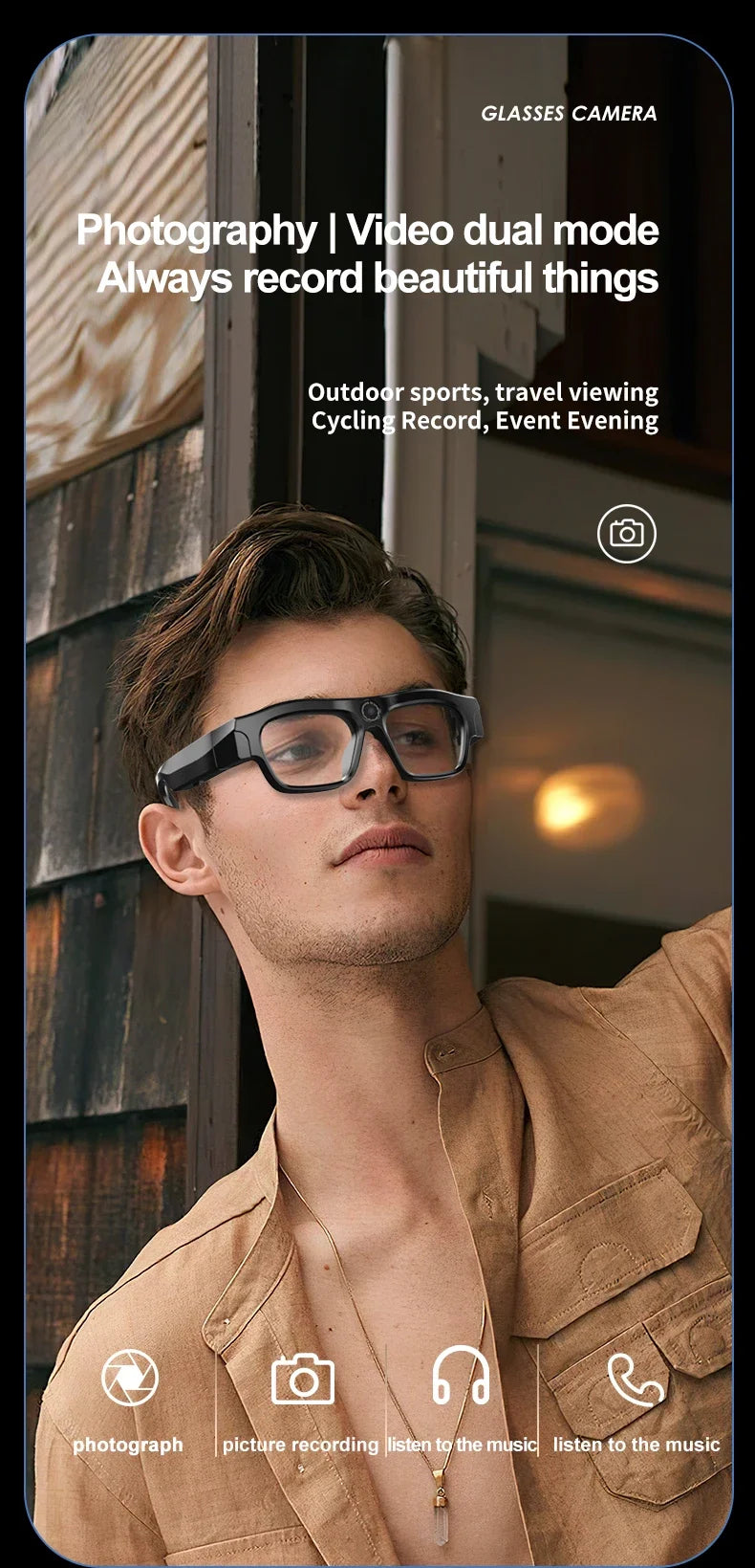 New 2K/4K High-definition Sports Camera Glasses for Video Recording Outdoor Sports Sunglasses with Bluetooth Call Smart Glasses