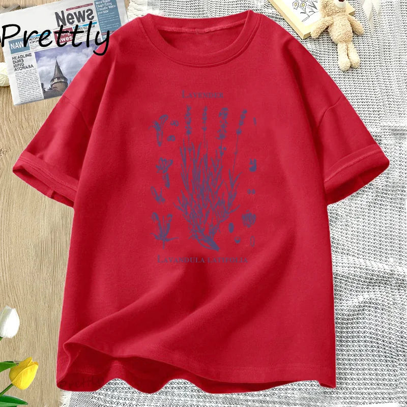 Retro Lavender Graphic T-Shirt Wildflowers Nature Botanical T Shirt Cotton Short Sleeve Round Neck Tshirt Harajuku Clothes Tees