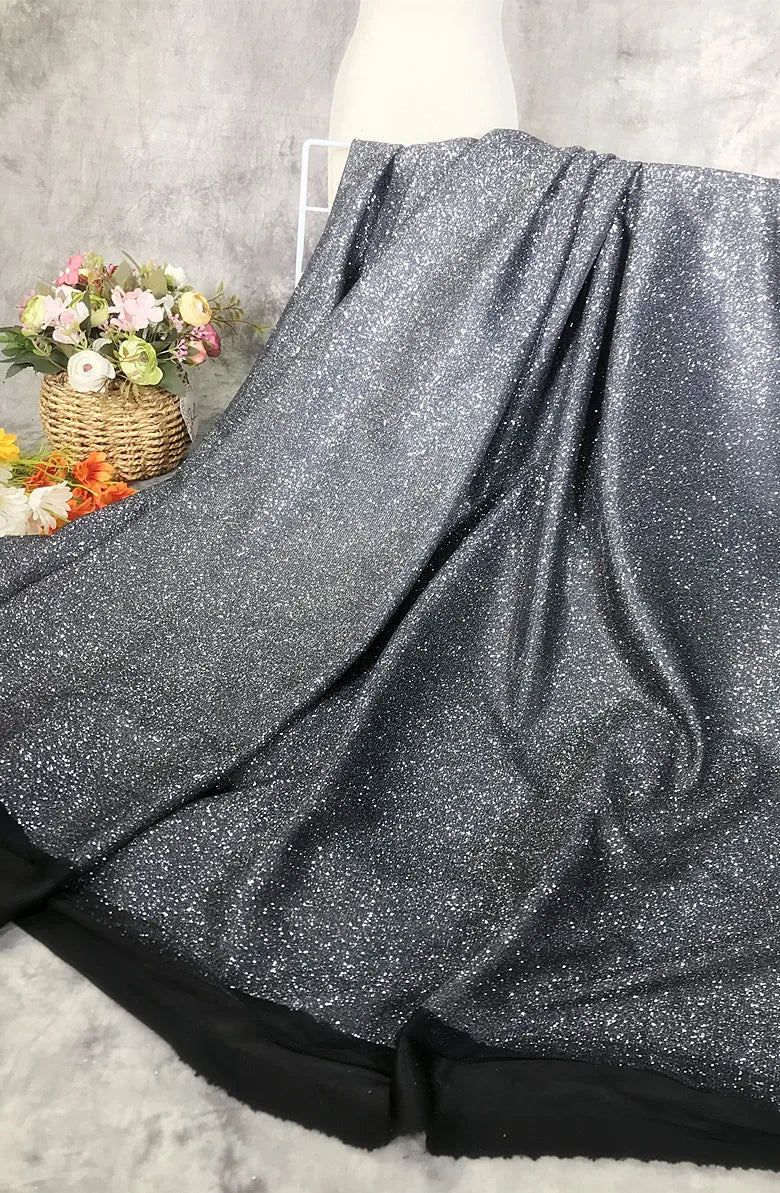 Colorful Blue Gradient Glitter Fabric Elastic Knitting By The Meter for Clothes Performance Dress Diy Sewing Designer Cloth Gold