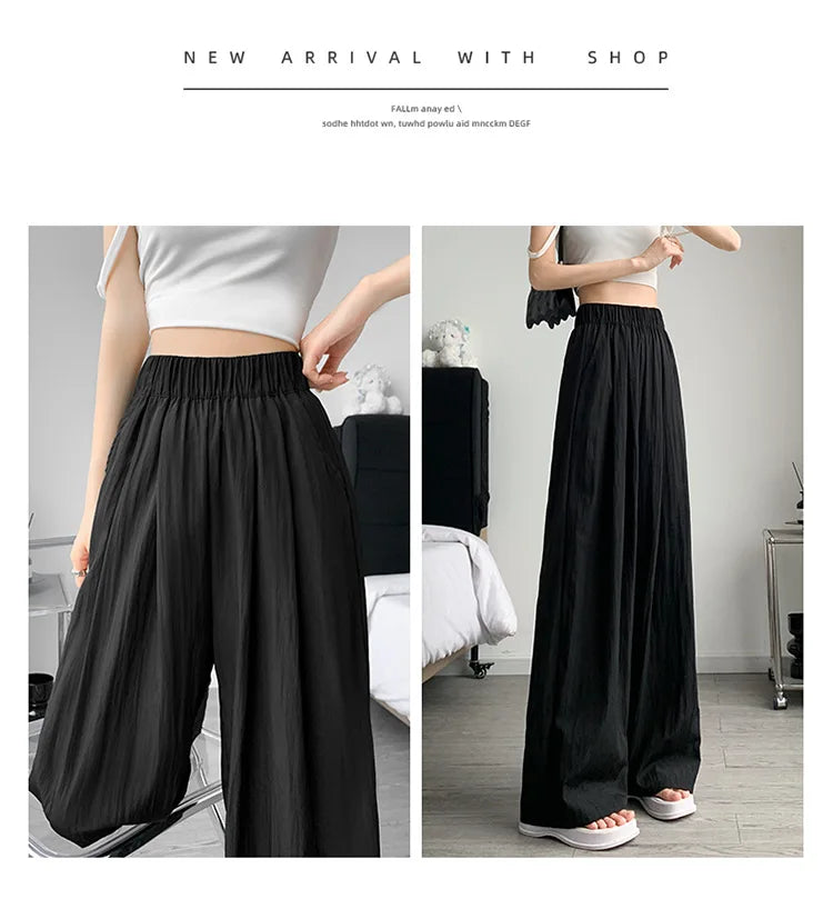 BIVIGAOS Lazy Style Loose Wide Leg Pants Women Summer Coloured Thin Casual Tide Straight Ice Silk Japanese Sunscreen Pants