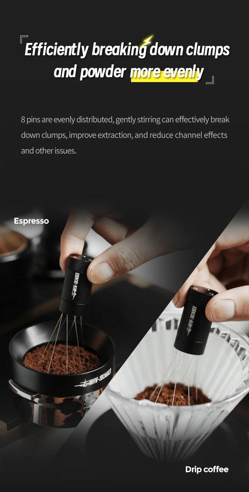MHW-3BOMBER Espresso Distribution Tool Coffee WDT Adjustable Needles Stirrer with Magnetic Rack Professional Barista Accessories