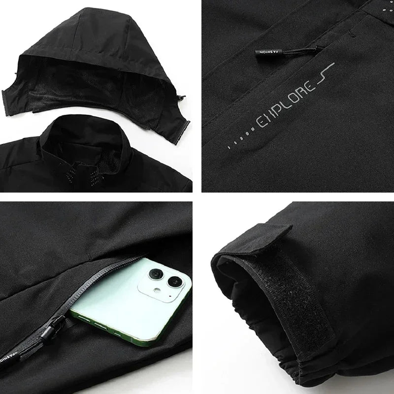 Spring Autumn New Men Casual Jacket Men Outdoor Windproof Waterproof Athletes Jacket Coat Detachable Hat Jackets Male M-5XL