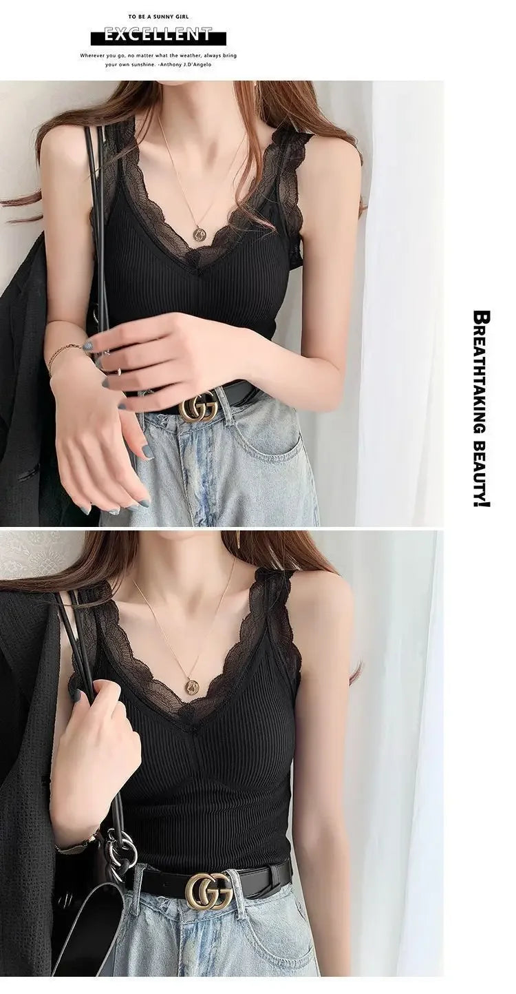 Thermal Underwear Inner Vest For Women Warm Winter Sexy Lace Sleeveless Tank Tops Padded Bra Thermo Thick Slimming Undershirt
