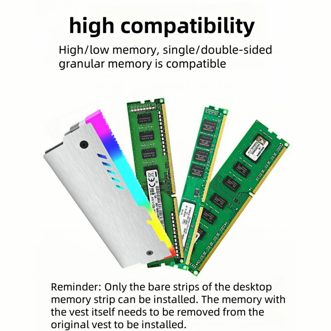 CX FUTRUE Aluminum Desktop Memory Module Heat Dissipation Vest, ARGB Light Effect, Desktop Memory Heat Dissipation Vest.White.