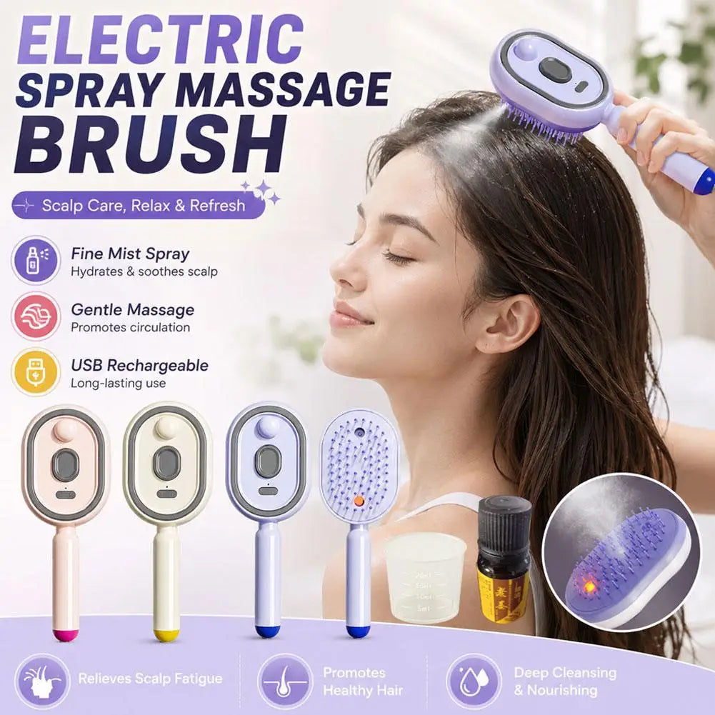 Electric Spray Hair Brush Hair SPA Nourishes Hair Essential Oil Spray Reduce Frizz Anti-Static Retractable Steam Massage Comb