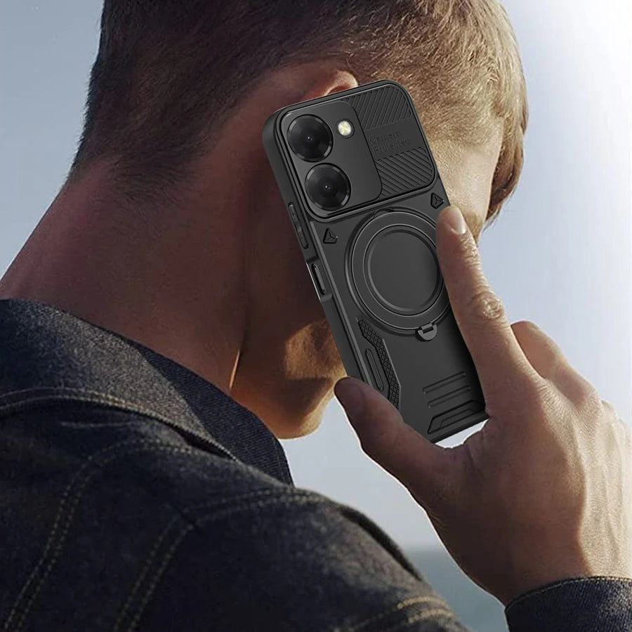 Solid Armor Shockproof Magnetic Case For Xiaomi Redmi 15C 15 A5 14C Note 14S 14 13 Pro Plus 5G Car Holder Ring Stent Phone Cover