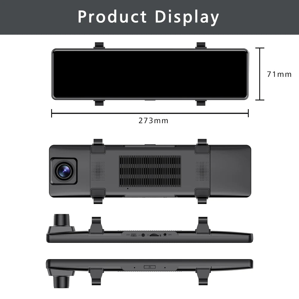 11.26" 4K 2160P Car Dvr Carplay Android Auto Dash Cam GPS WIFI BT FM Stream Rear View Mirror Dashcam Dvrs Camera Drive Recorder