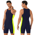 Mens Swimwear One-piece Wetsuit Swimming Bathing Suit Round Neck Sleeveless Side Shorts Bodysuit Triathlon Front Zipper Swimsuit