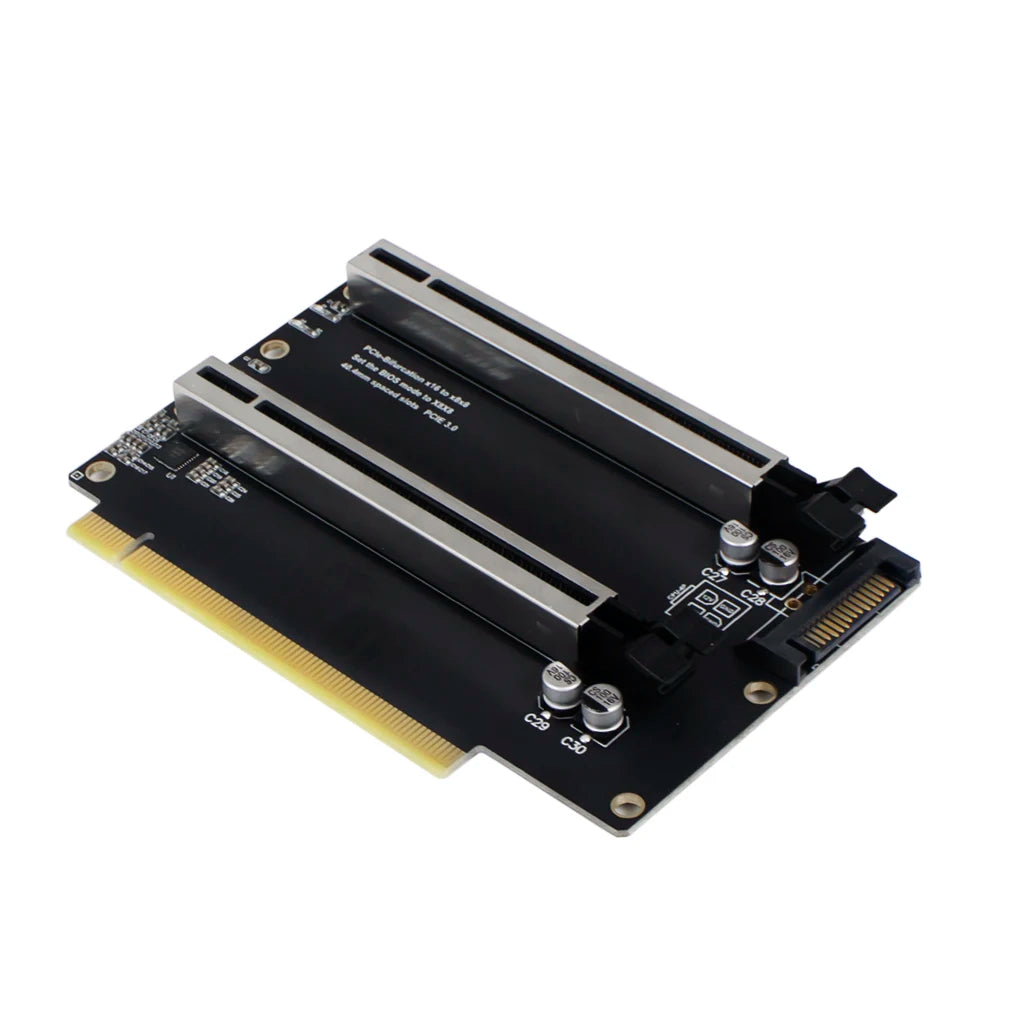 PCIe 3.0 x16 to X8X8 Expansion Card PCIe-Bifurcation Gen3 x16 to x8x8 40.4mm Spaced Slots with Heightened SATA Power Interface