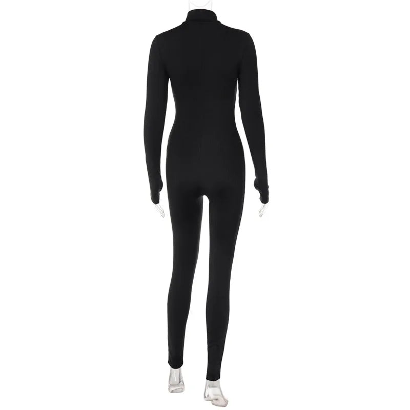 Fitness Outfit Female Casual Sporty Workout Zipper Jumpsuit Women Rompers Long Sleeve Skinny Activity Wear Overalls Tops