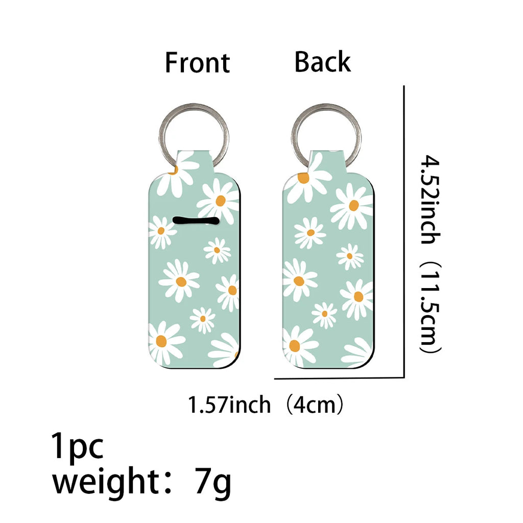 Flowers Clip On Lipstick Holder Keychain Daisy Print Simple Style Keyring Trendy Lip Balm Key Chain Bag Charms Accessories