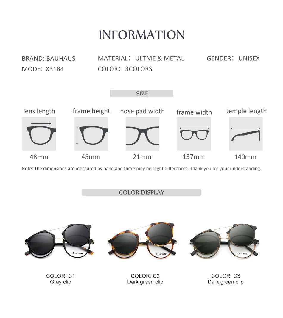 X3184  Ultem Vintage Round Eyeglasses Women Men Polarized Sunglasses Magnetic Clip On Glasses Optical Computer
