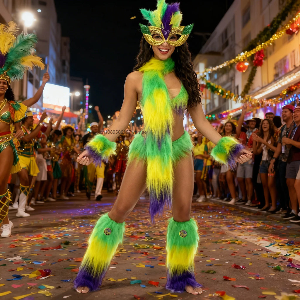 Carnival Costume Accessories Festive Face Covering Gloves Leg Warmers and Scarf Cosplay MardiGras Outfit Holiday Party