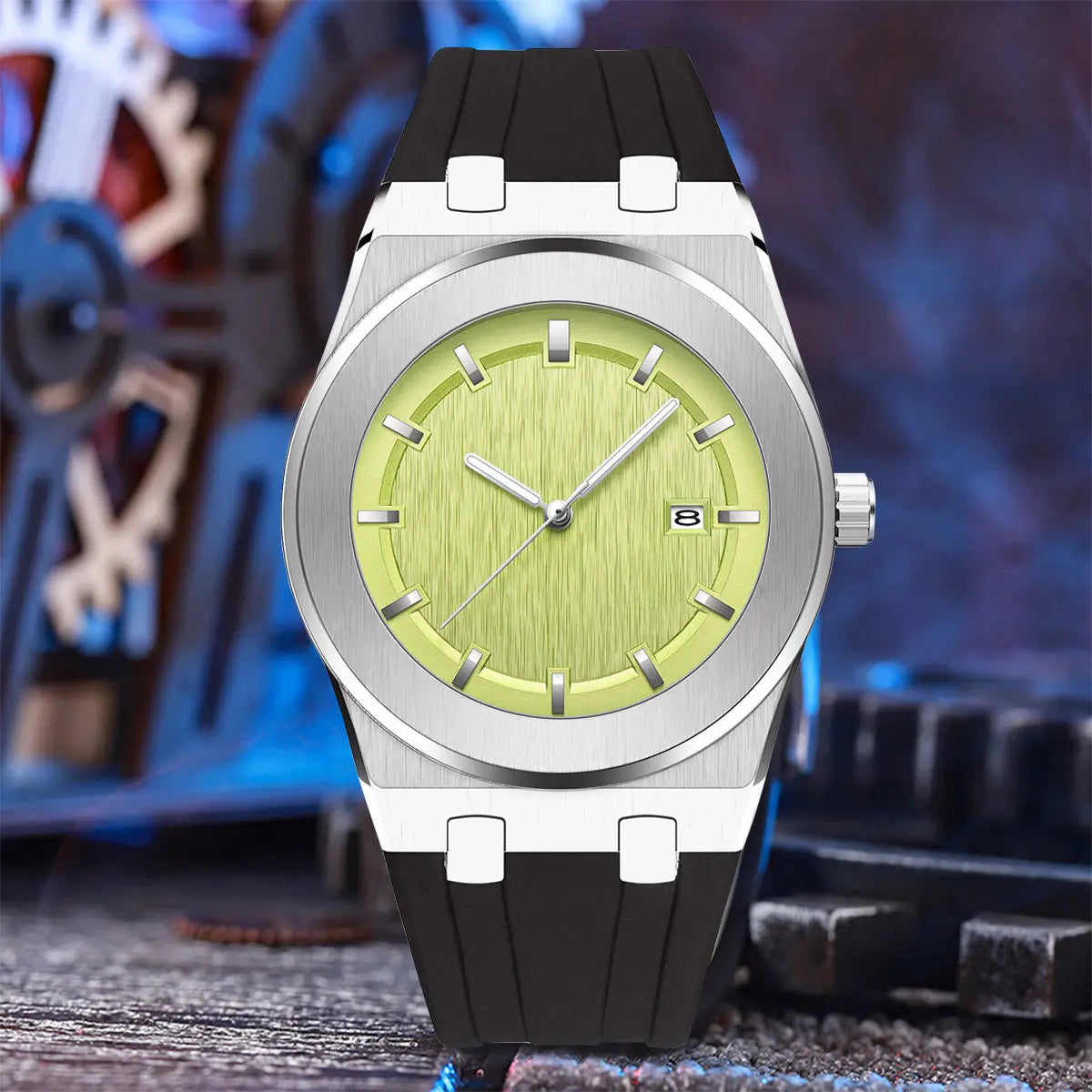 PINTIME Simple Men's Watch Fashion Leisure Sports Silicone Watch Automatic Date No Logo Round Waterproof Quartz Watch