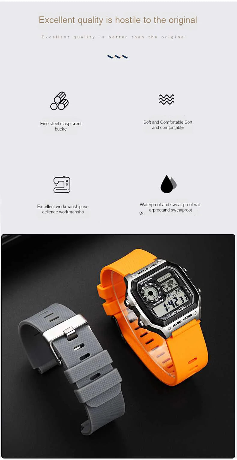 Soft Silicone Bracelet Suitable for Casio small block AE1200/1300 SGW400 AQ-150W modified silicone watch strap 18mm black orange