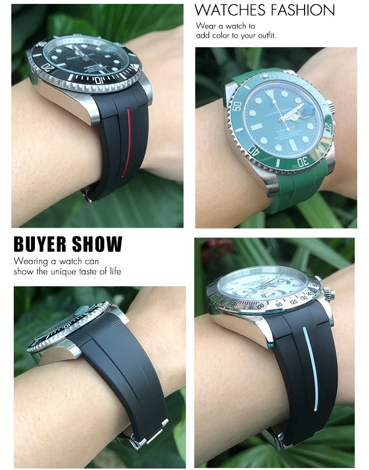 18mm 19mm 21mm 22mm Curved End Rubber Silicone Watchband for Rolex Submariner 20mm GMT Yacht-Master Daytona Deepsea Soft Strap