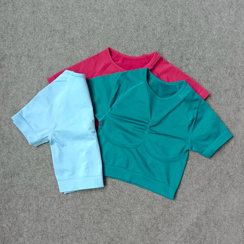 Woman Seamless Sports Top Yoga Crop Top Short Sleeve Top For Fitness Workout T-shirt Tops Gym Clothing Running Sportswear
