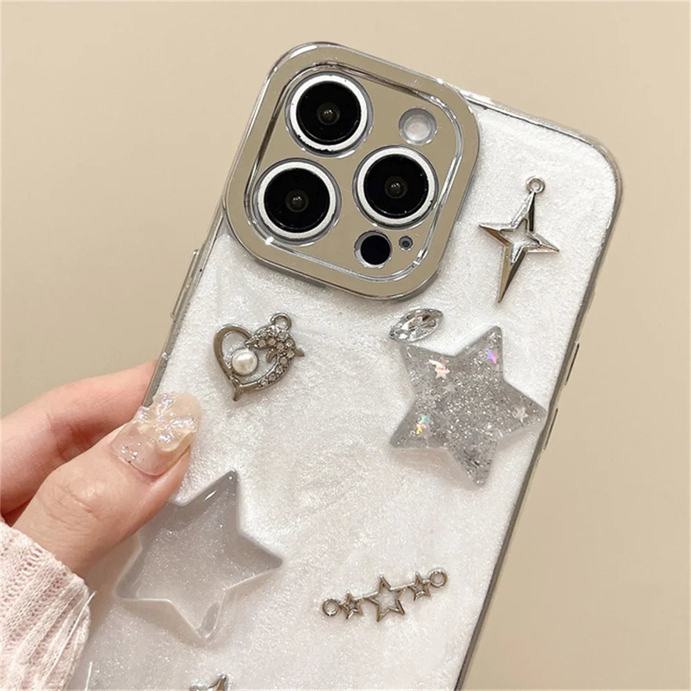 Luxury Silicone Glue Drip Glitter Star Moon Phone Case For iPhone 16 15 14 Plus 13 12 11 Pro Max Cute 3D Clear Shockproof Cover