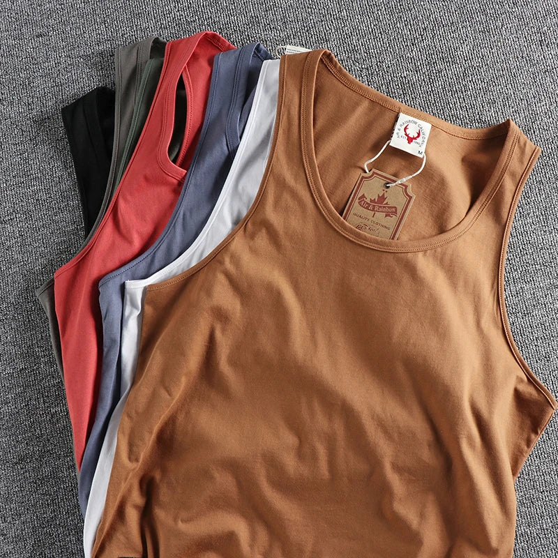 Cotton sleeveless T-shirt vest men's loose vest American style outside wear short sleeve boys sports fitness top tide summer